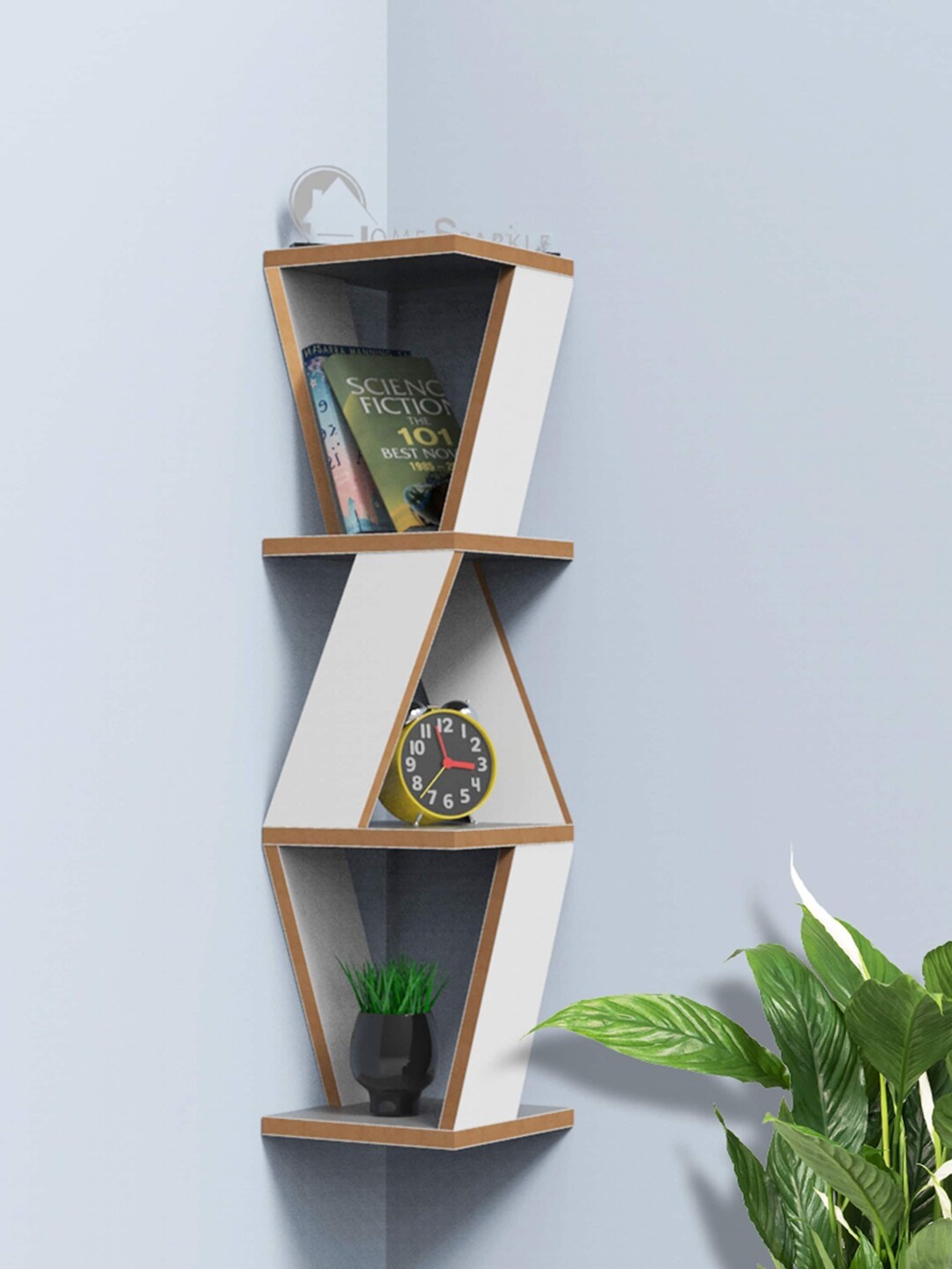 

Home Sparkle White & Brown MDF Basic Wall Shelf