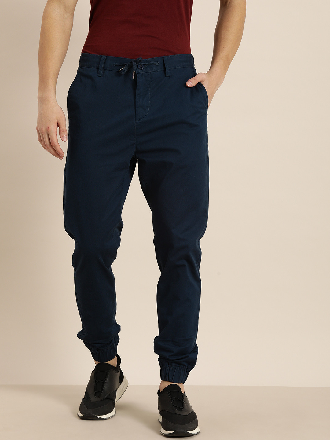 

ether Men Navy Blue Solid Regular Fit Joggers
