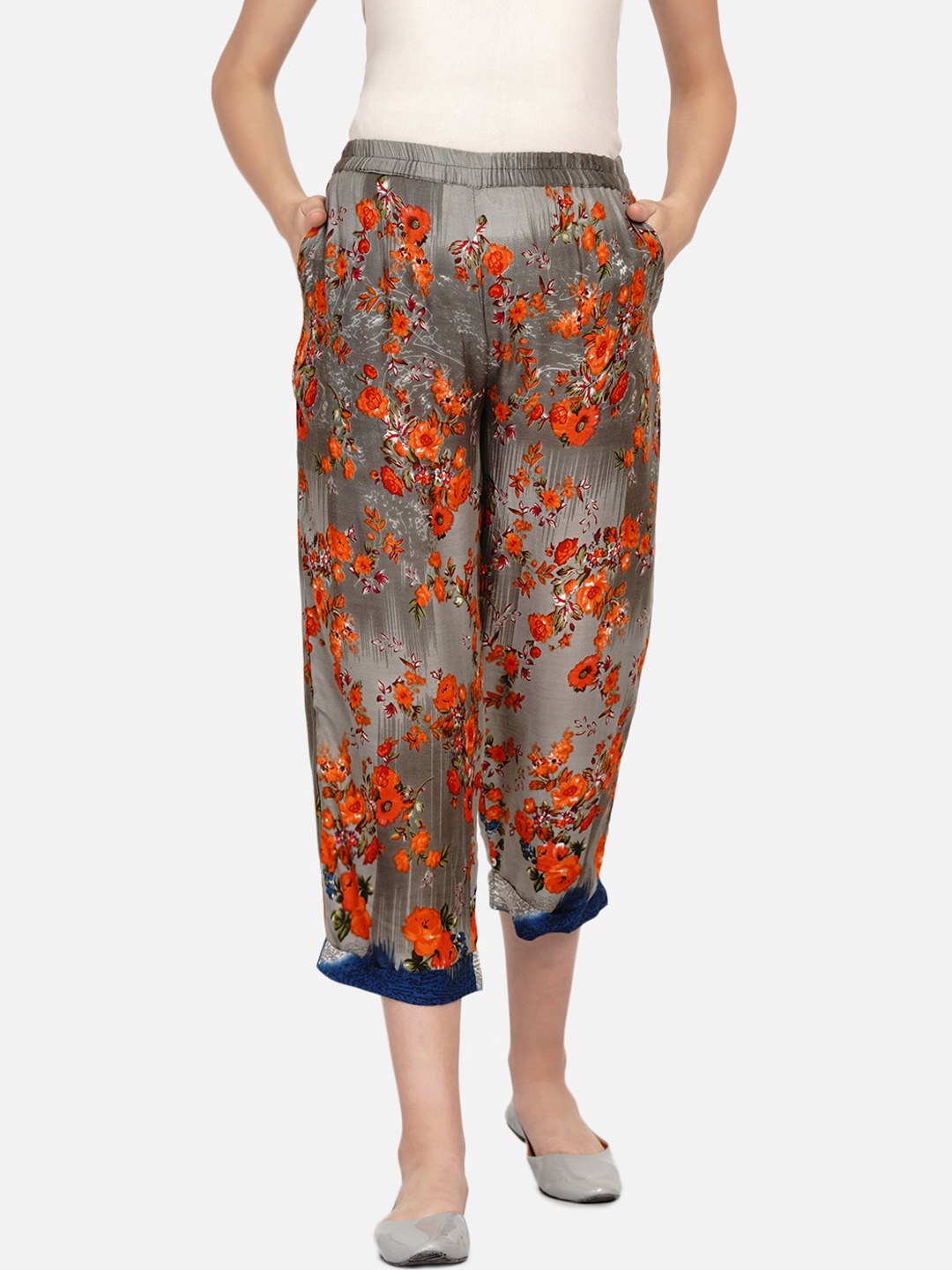 

Mine4Nine Women Grey Floral Printed Straight Fit High-Rise Maternity Parallel Trousers