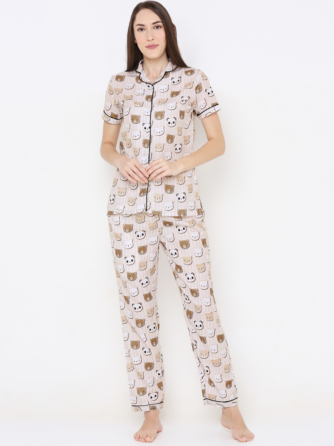 

FashionRack Women Brown & White Printed Night suit