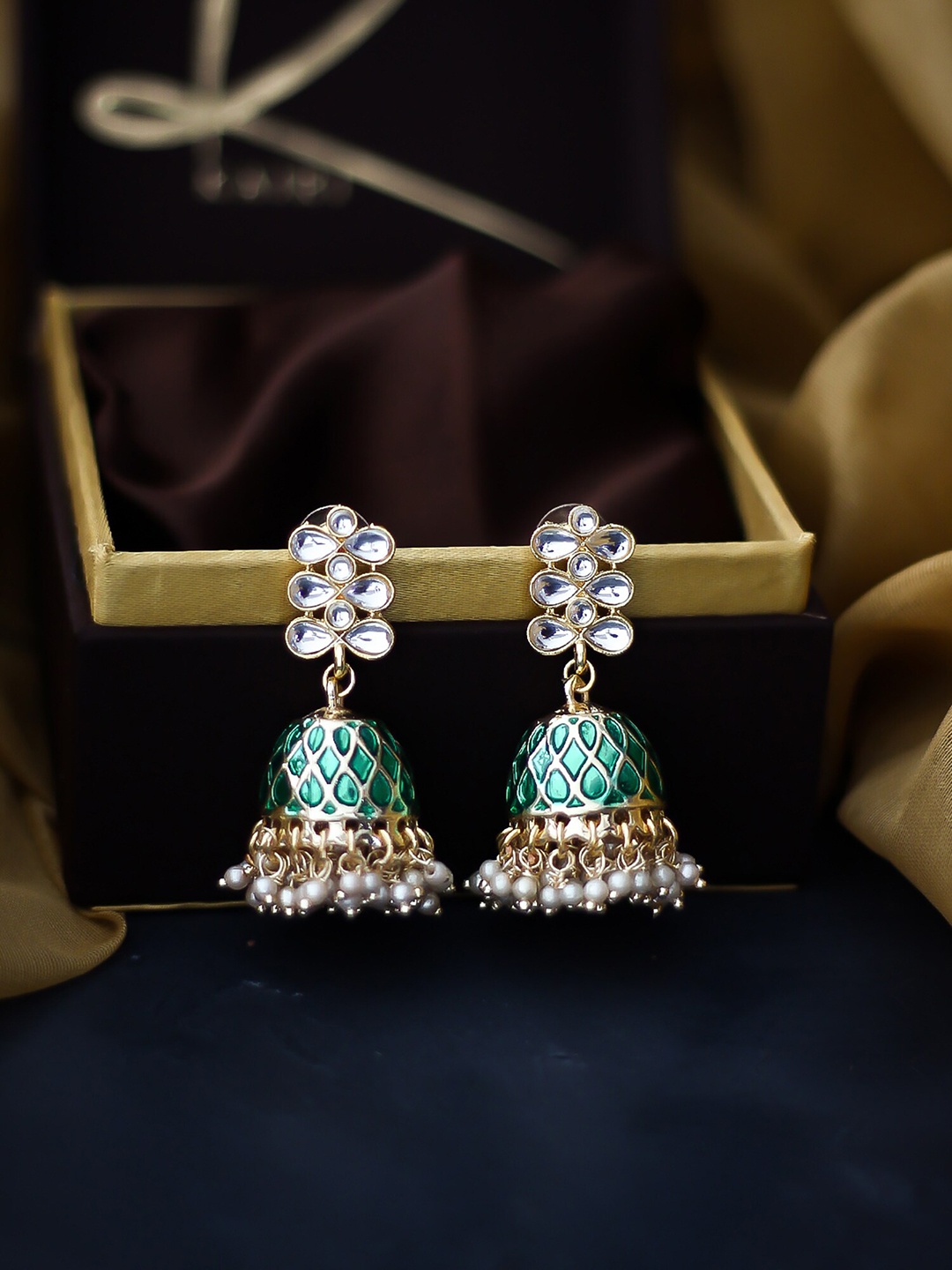 

Bellofox Green Contemporary Jhumkas Earrings