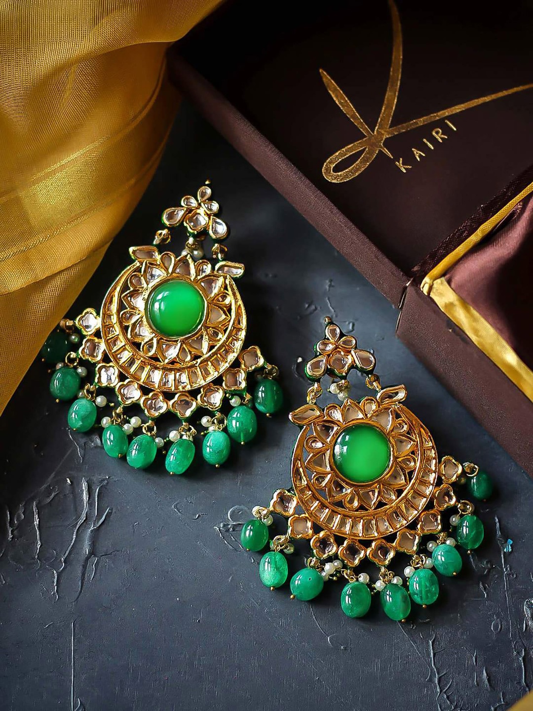 

Bellofox Gold Plated Green Contemporary Drop Earrings