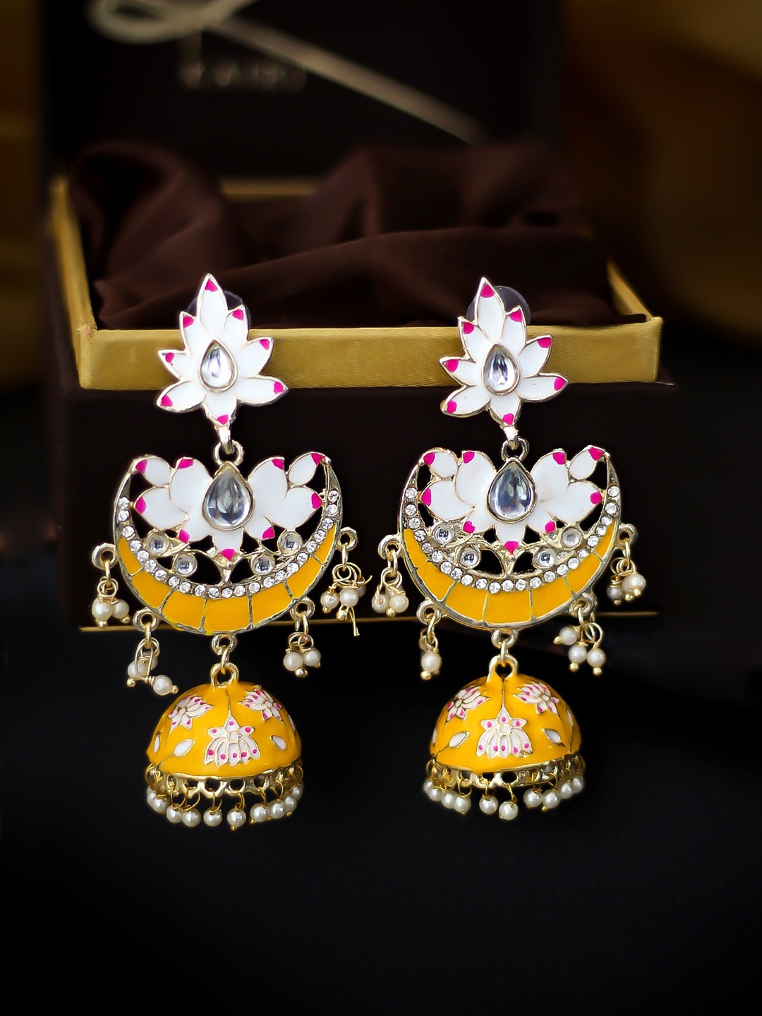 

Bellofox Yellow Contemporary Jhumkas Earrings