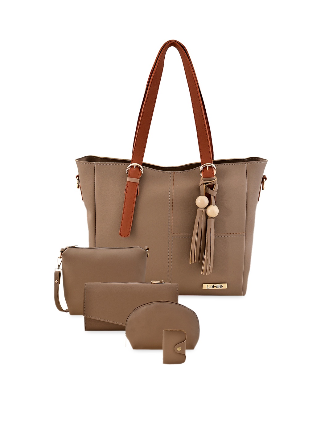 

LaFille Beige PU Structured Shoulder Bag Set