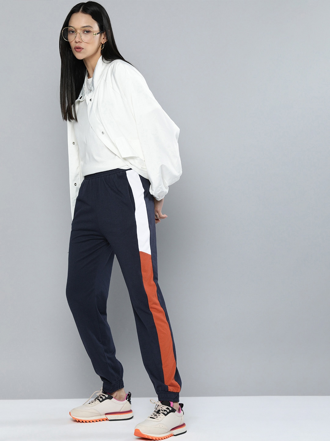 

Harvard Women Navy Blue Solid Side Printed Joggers