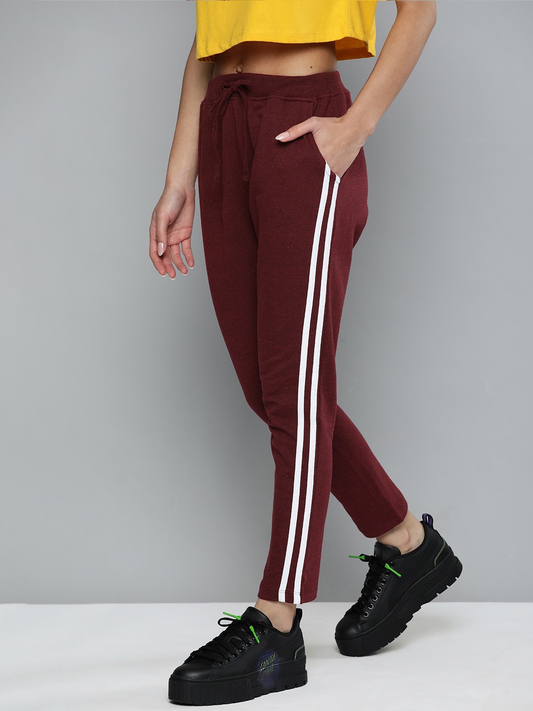 

Harvard Women Maroon Solid Regular Fit Mid Rise Track Pants With Side Stripes
