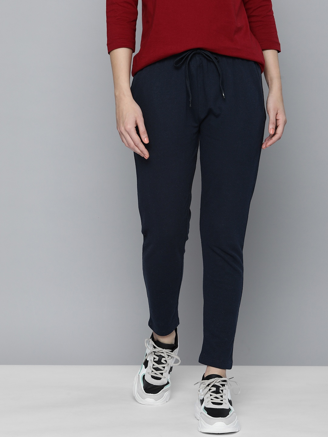 

Harvard Women Navy Blue Solid Mid-Rise Regular Track Pants