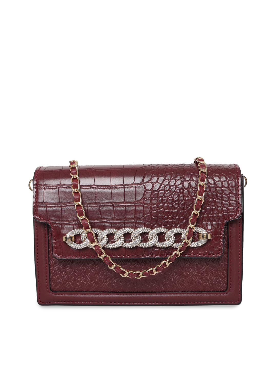 

ALDO Maroon Animal Textured PU Structured Sling Bag