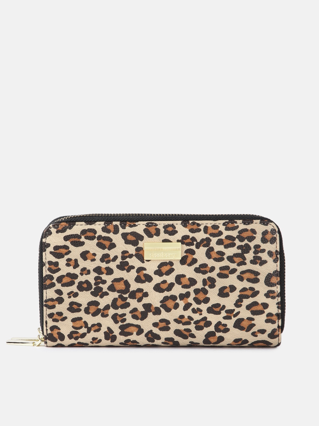 

DressBerry Women Beige Leopard Print PU Zip Around Wallet