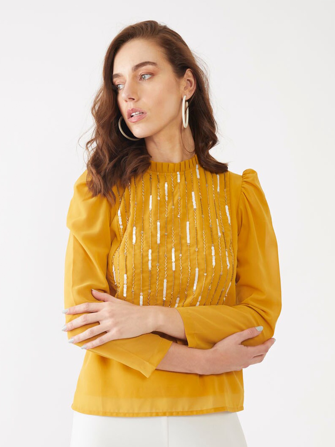 

Zink London Women Yellow Embellished Regular Top