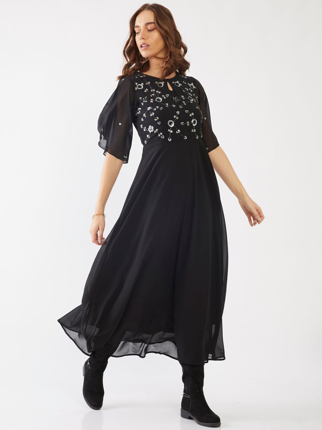 

Zink London Women Black Embellished Maxi Dress