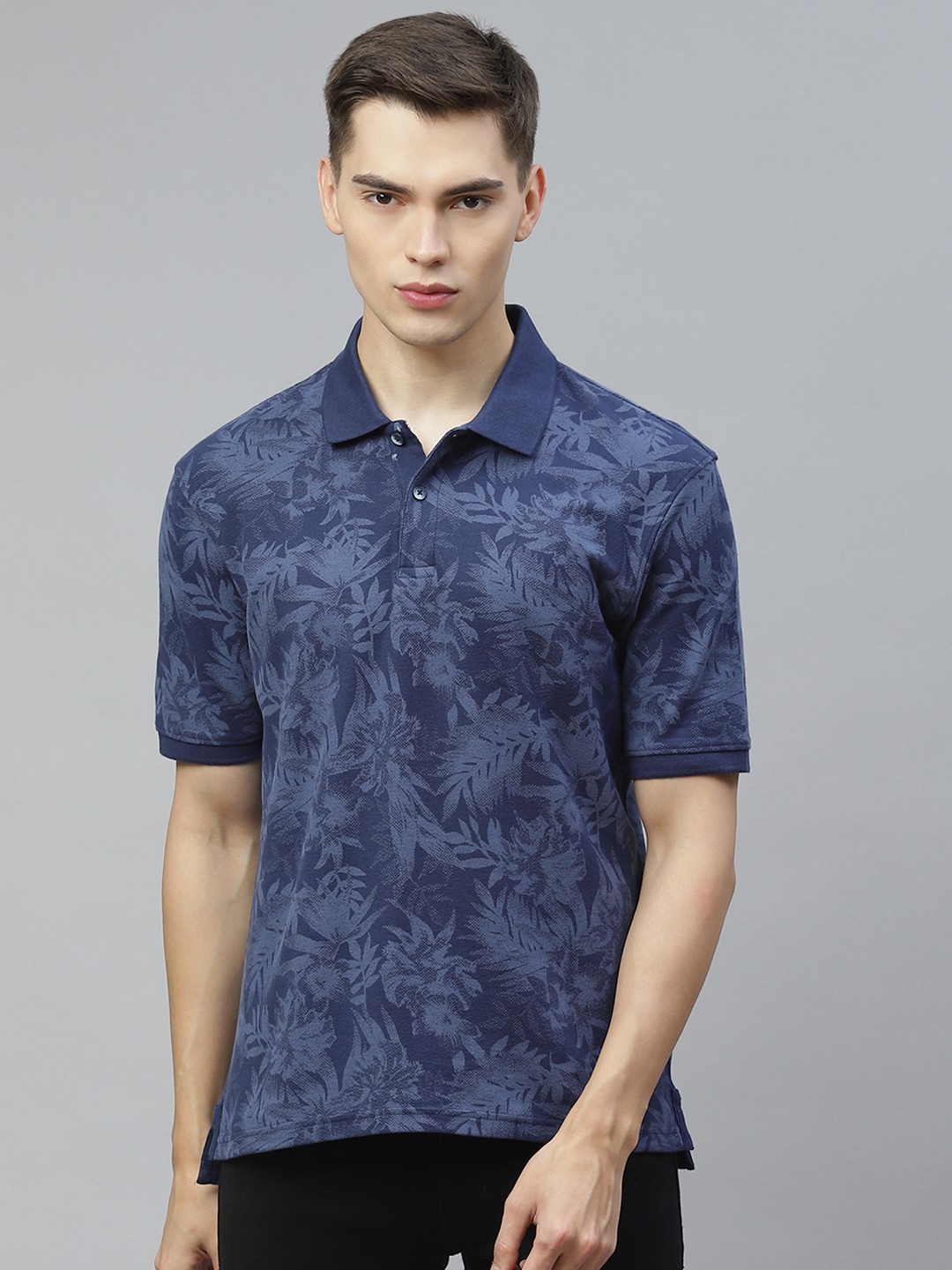 

Marks & Spencer Men Blue Floral Printed Polo Collar Tropical T-shirt