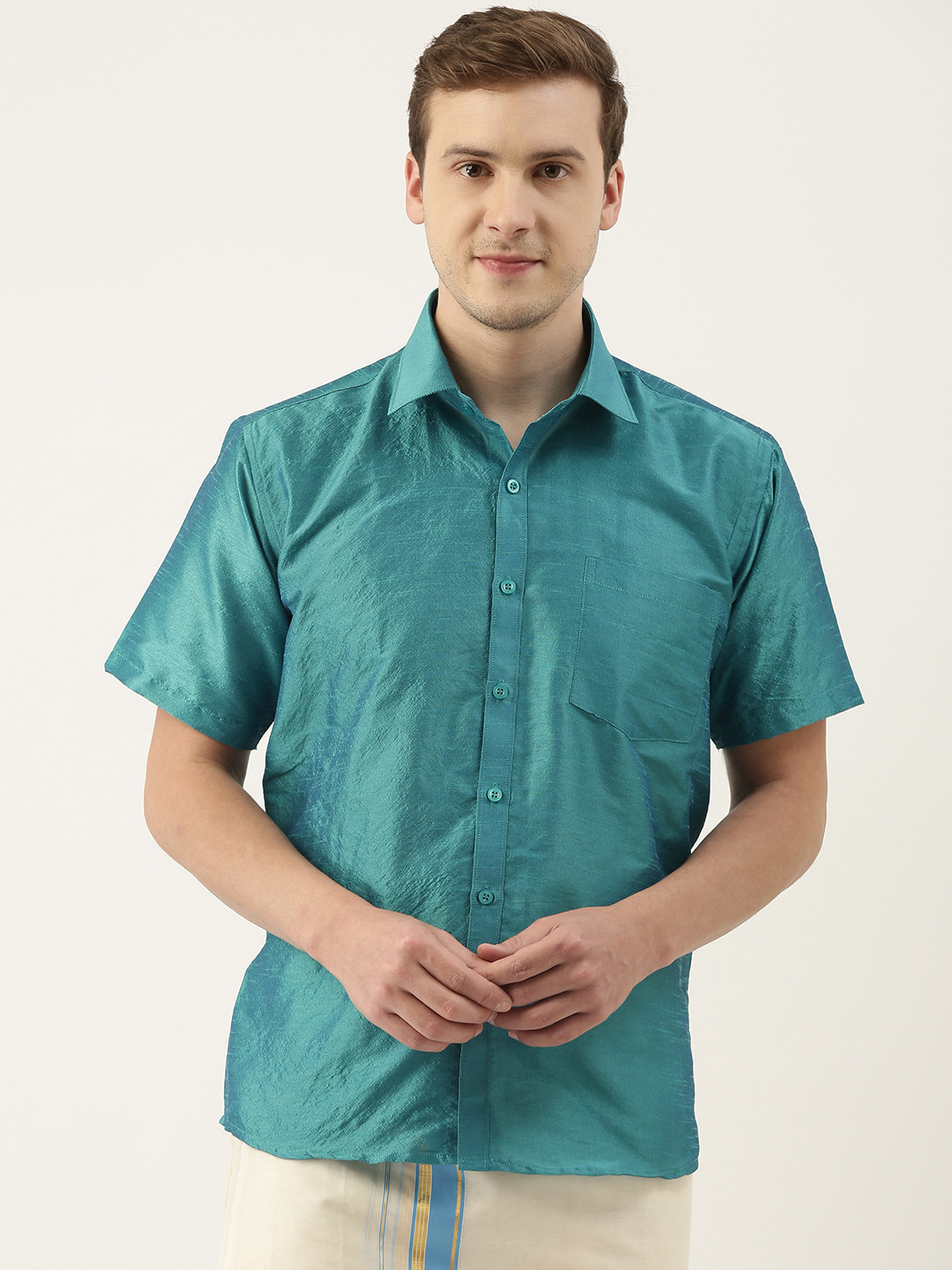 

SELVAMAGAN Men Teal Opaque Casual Shirt