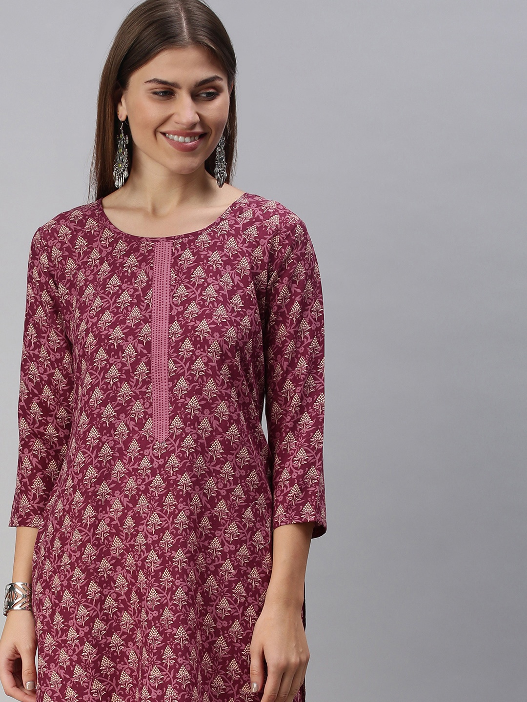 

SheWill Women Magenta Floral Kurta