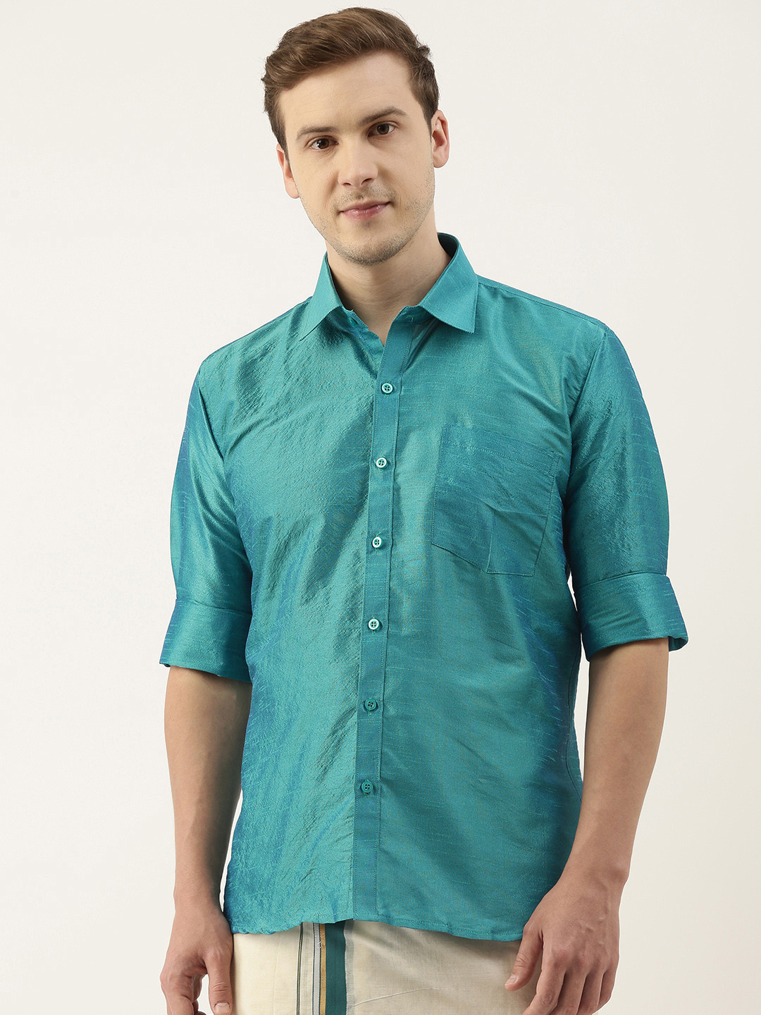 

SELVAMAGAN Men Turquoise Blue Opaque Casual Shirt