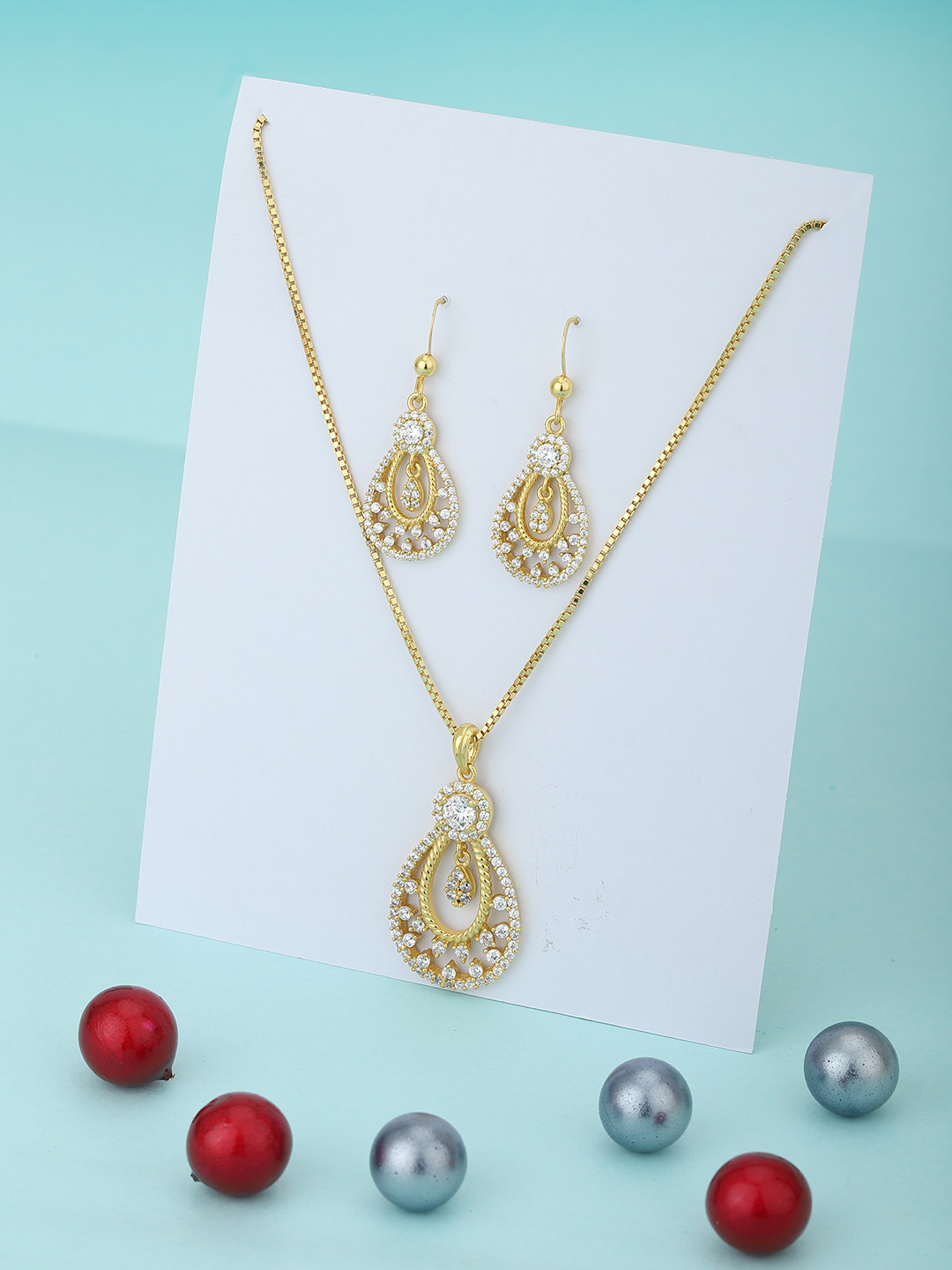 

Carlton London Women Gold-Toned Handcrafted Cubic Zirconia Studded Necklace with Earrings