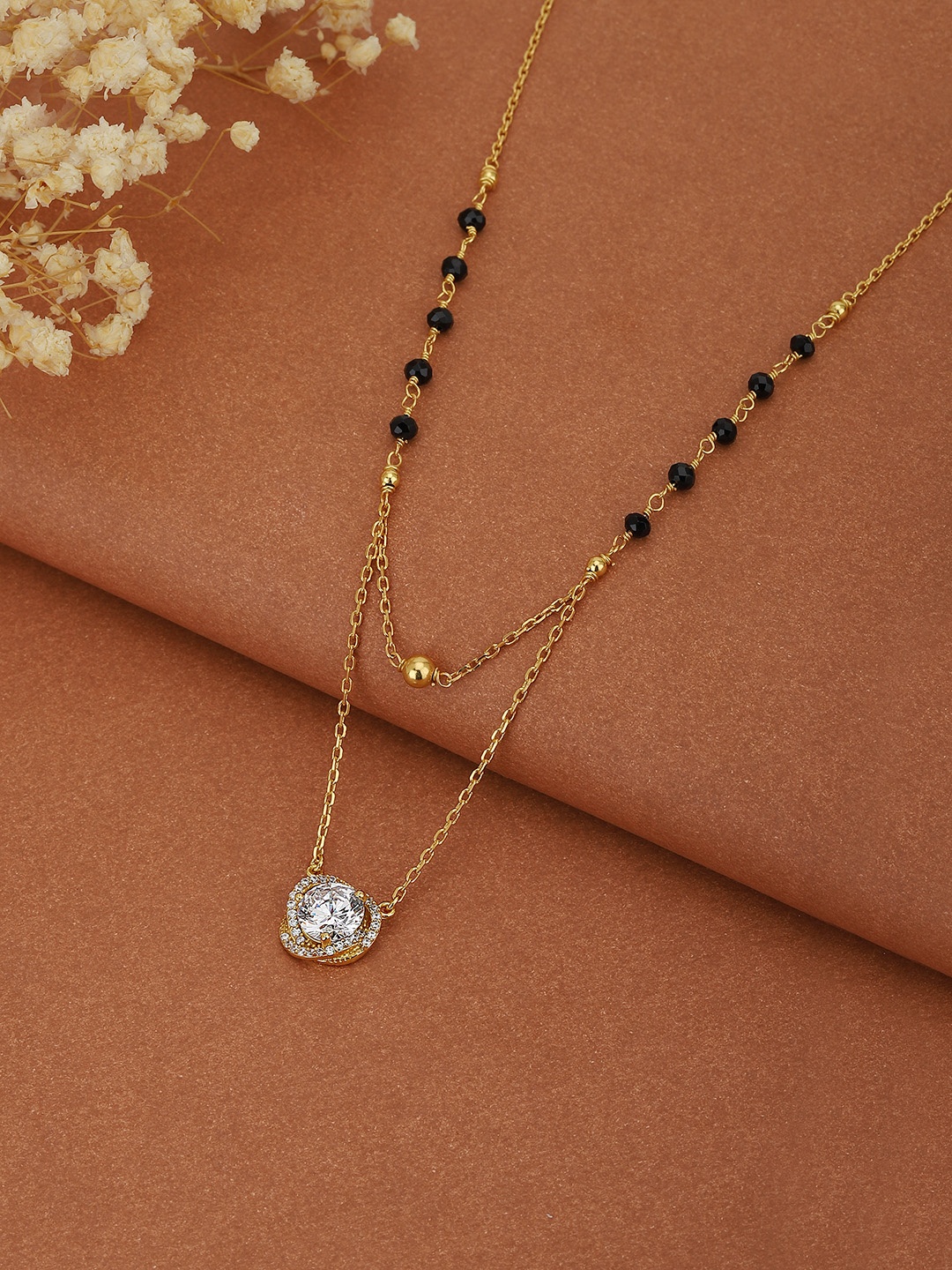 

Carlton London Women Black & Gold-Toned Stone Studded Layered Mangalsutra