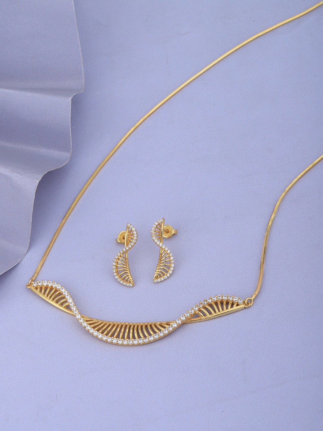 

Carlton London Women Gold-Toned Handcrafted Cubic Zirconia Studded Necklace with Earrings