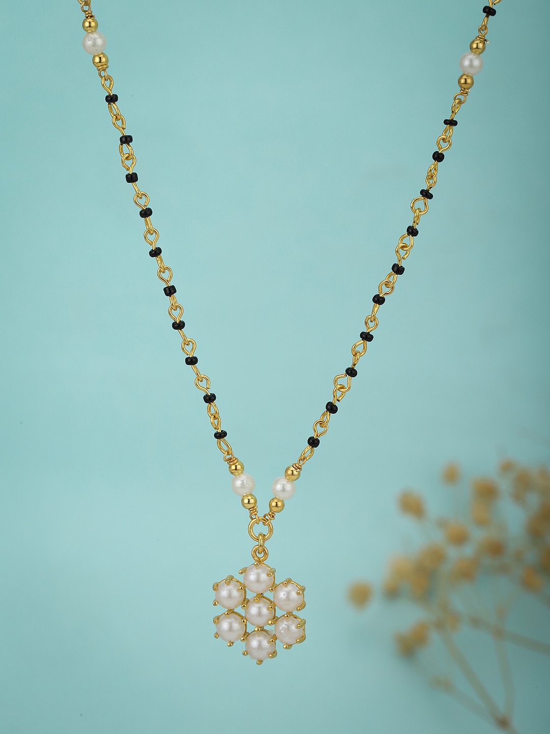 

Carlton London Women Black & Gold-Toned Artificial Stone Studded Mangalsutra
