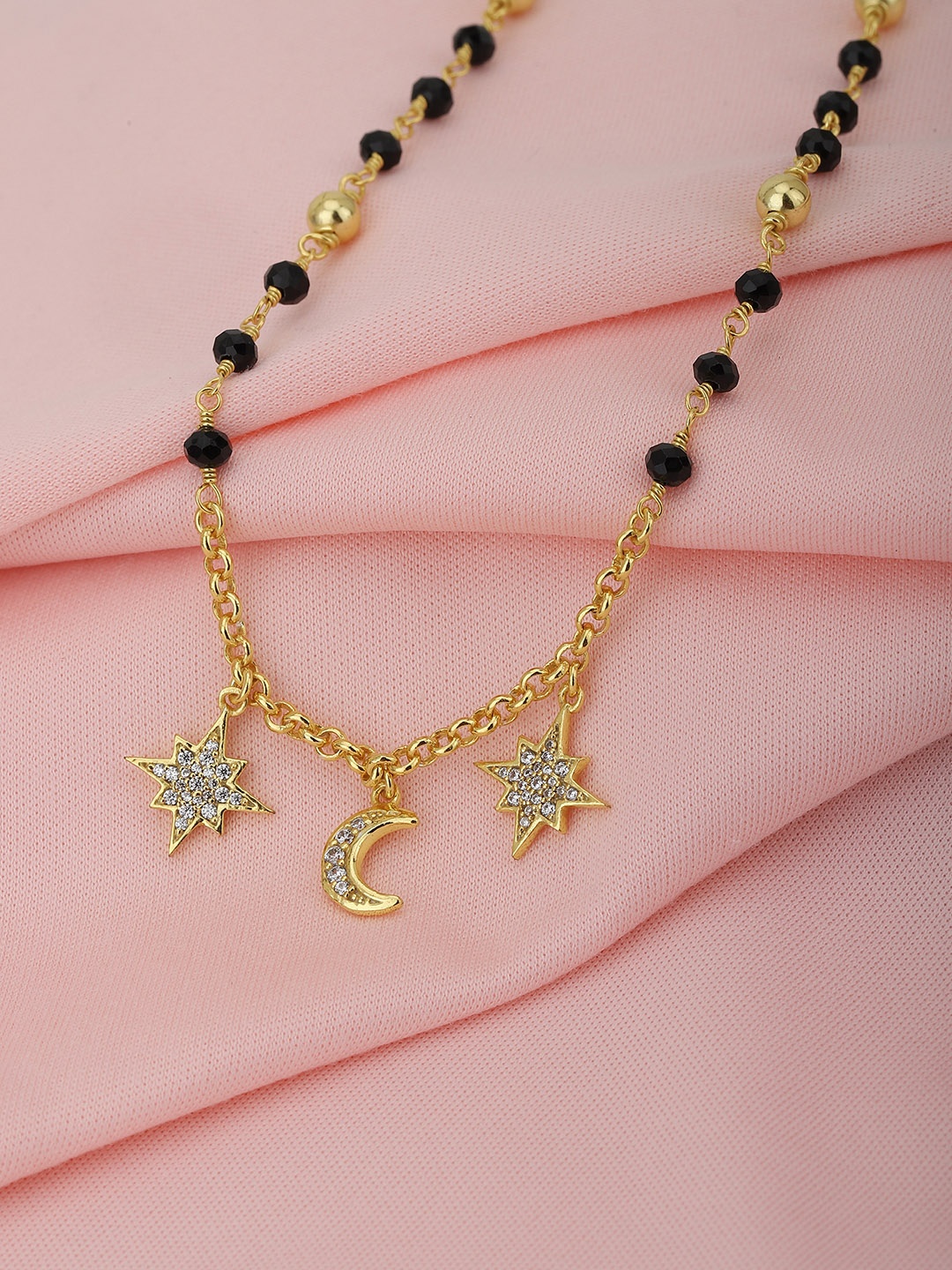 

Carlton London Women Black & Gold-Toned Artificial Stone Studded Mangalsutra