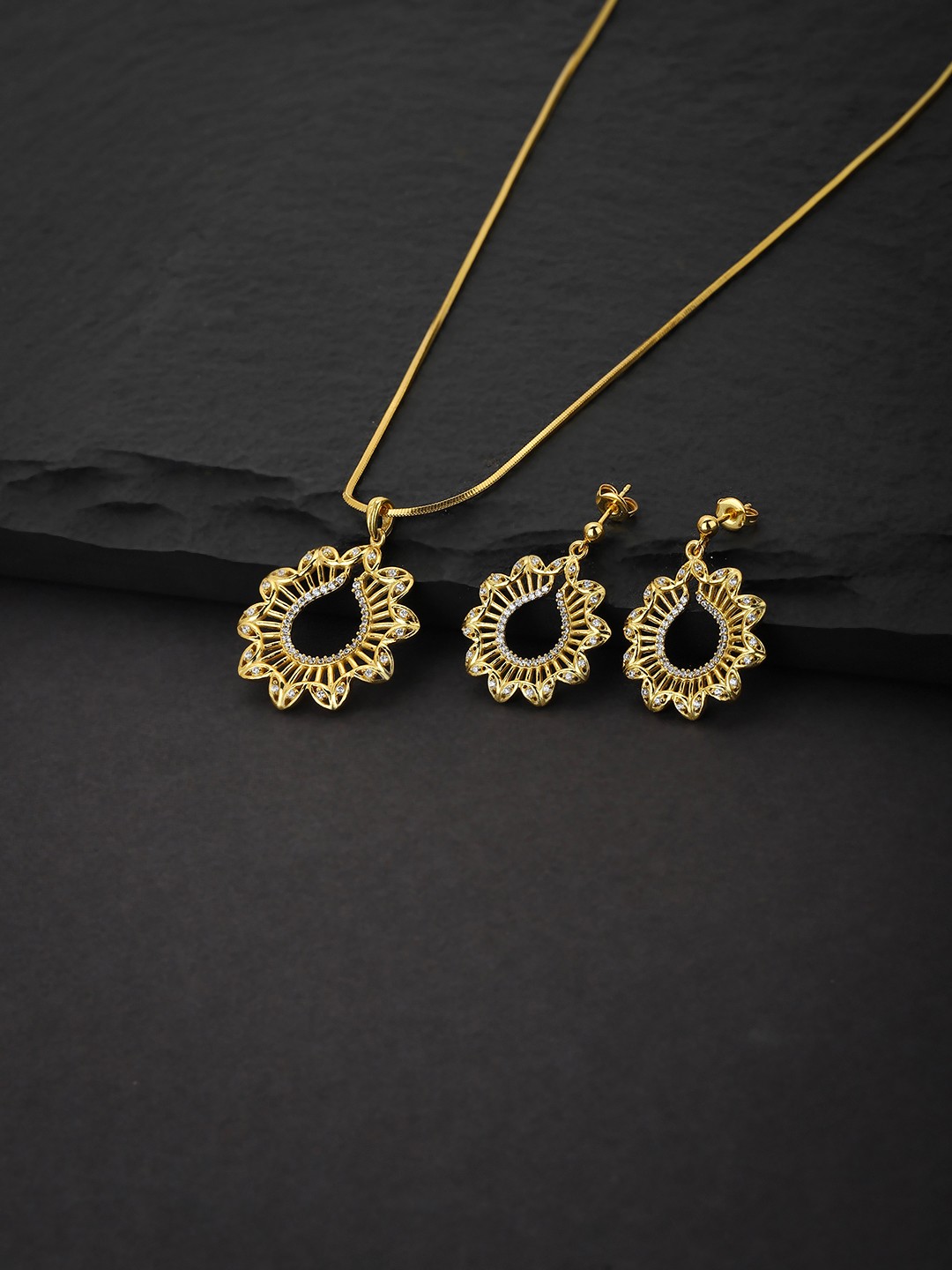 

Carlton London Women Gold-Toned Handcrafted Cubic Zirconia Studded Necklace with Earrings