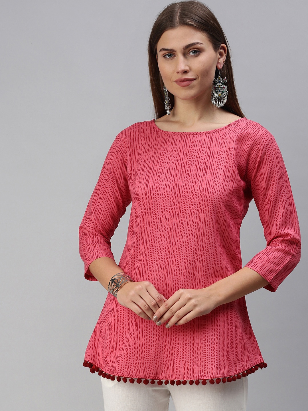 

SheWill Pink Regular Cotton Blend Pink Fit & Flare Top