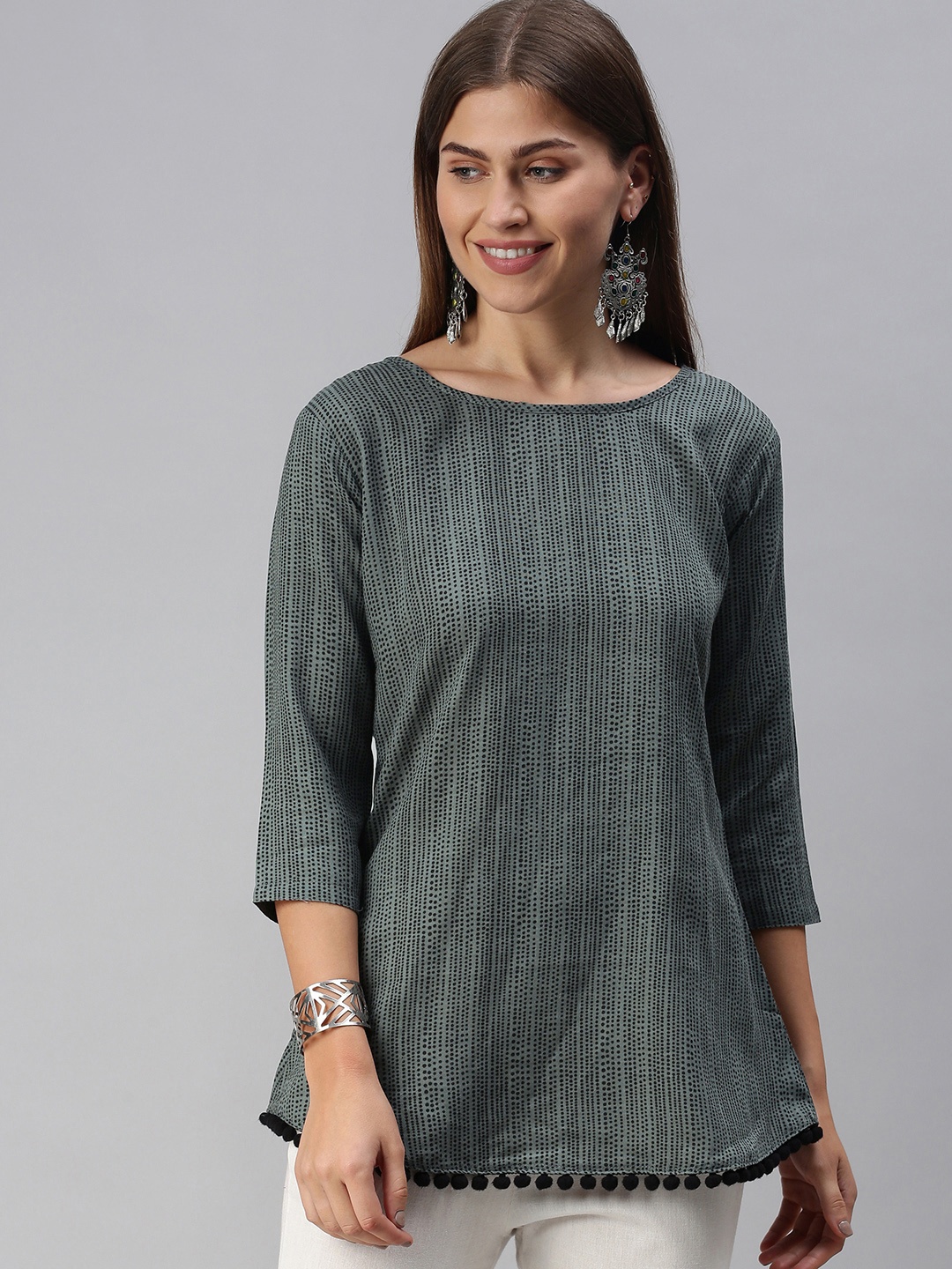 

SheWill Grey Regular Cotton Blend Fit & Flare Top