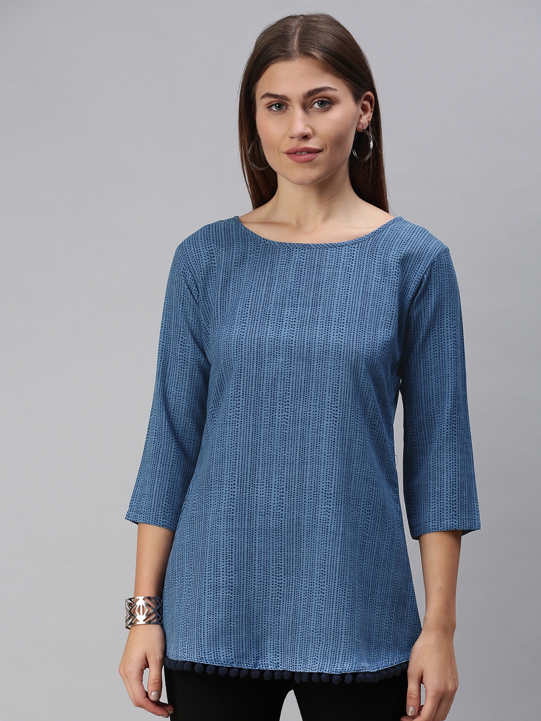 

SheWill Blue Regular Cotton Blend Fit & Flare Top