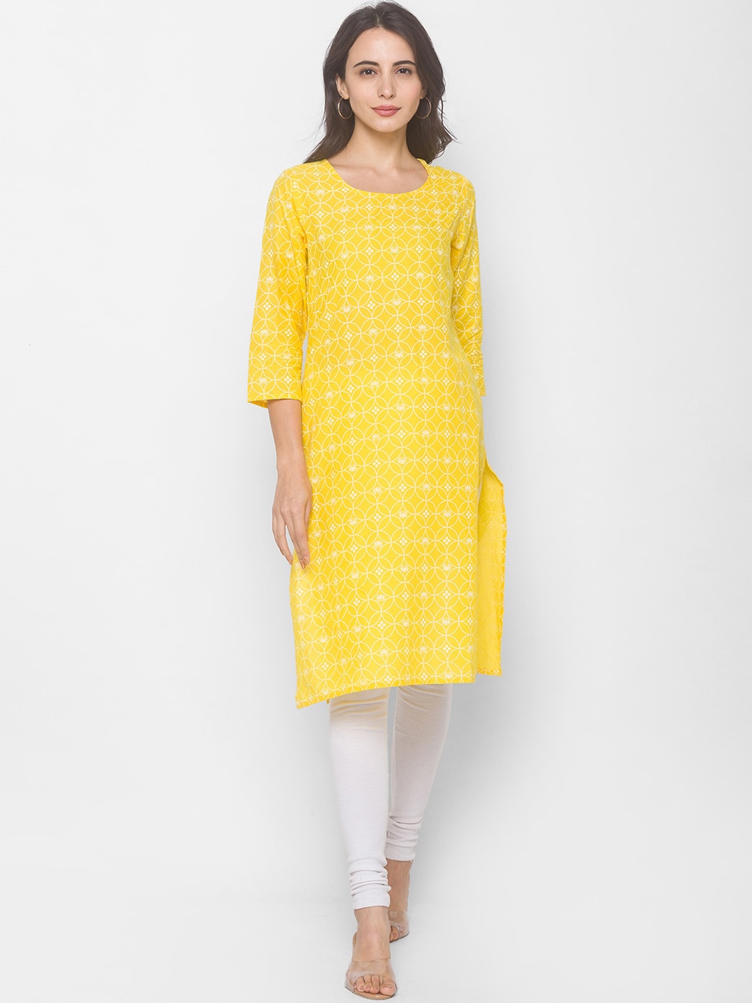 

Globus Women Yellow Geometric Printed Kurta