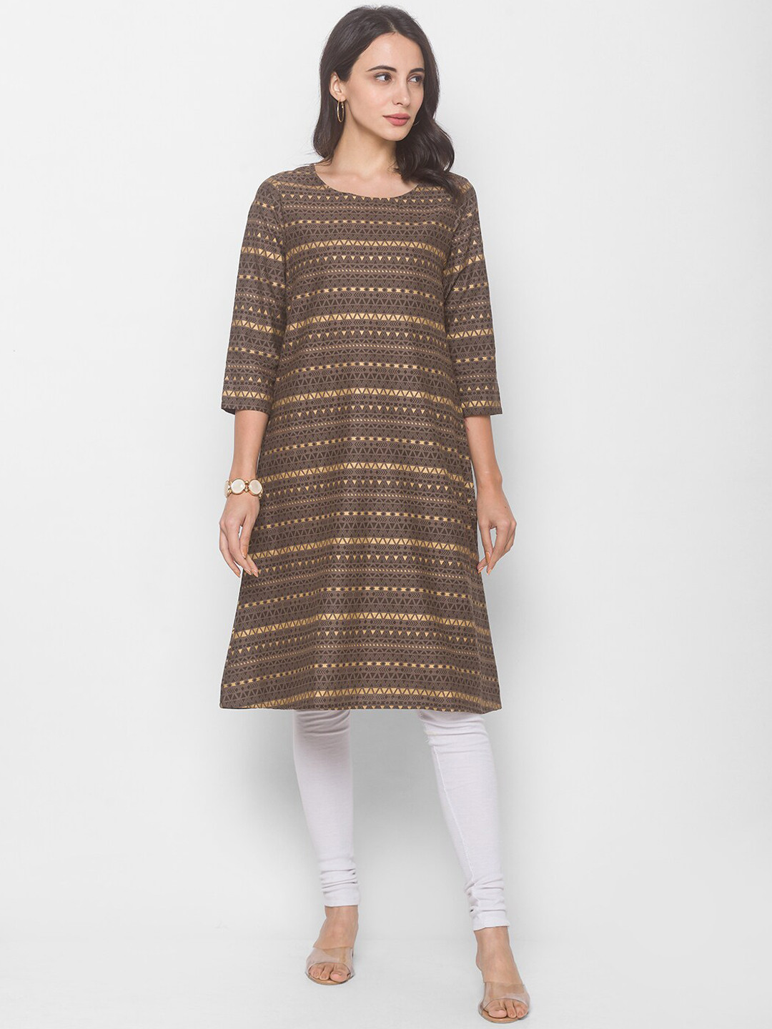 

Globus Women Grey Geometric Kurta