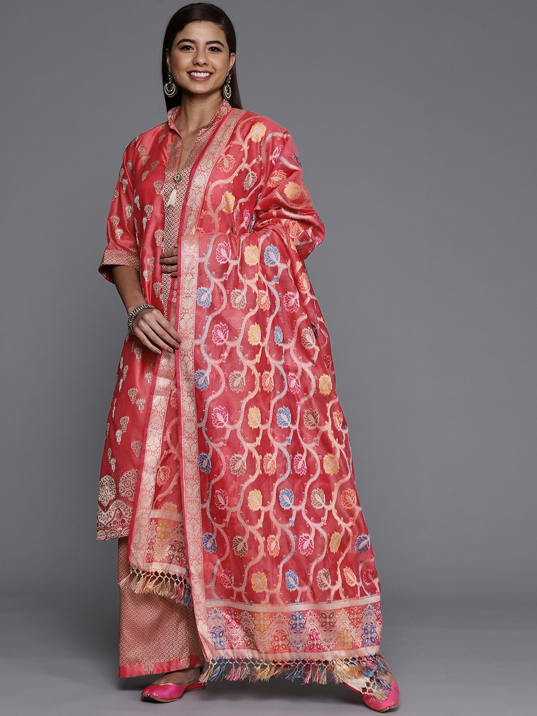

Chhabra 555 Women Pink Regular Chanderi Silk Kurta with Palazzos & With Dupatta