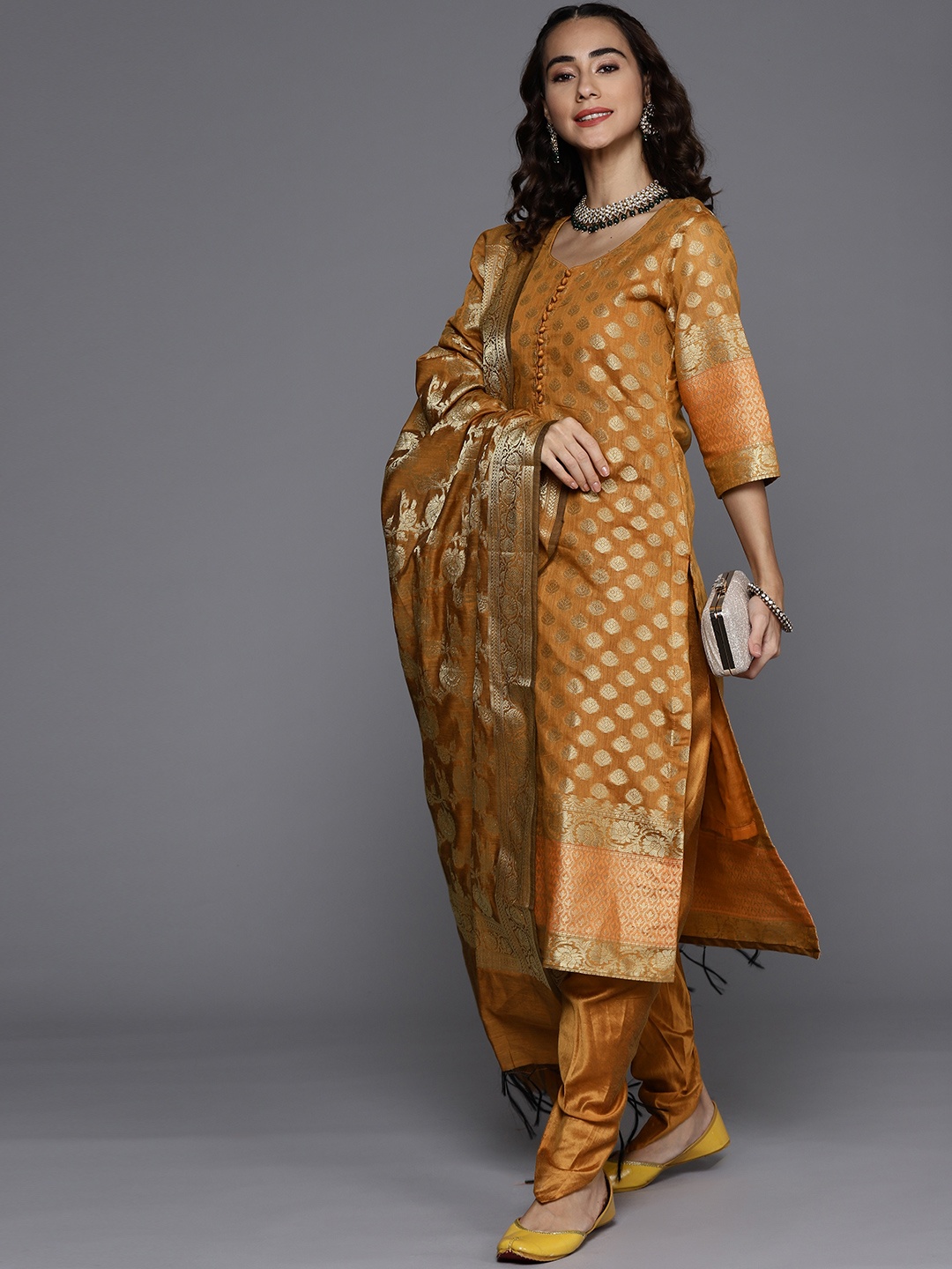 

Chhabra 555 Women Mustard Yellow Regular Kurta with Dhoti Pants & With Dupatta