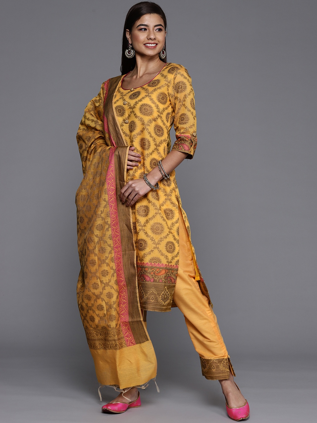 

Chhabra 555 Women Yellow Regular Kurta with Trousers & With Dupatta