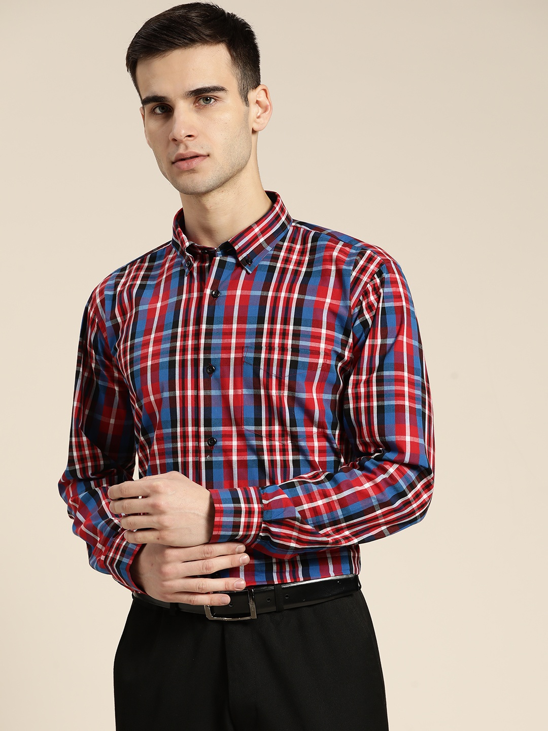 

Hancock Men Blue & Red Pure Cotton Slim Fit Tartan Checked Formal Shirt