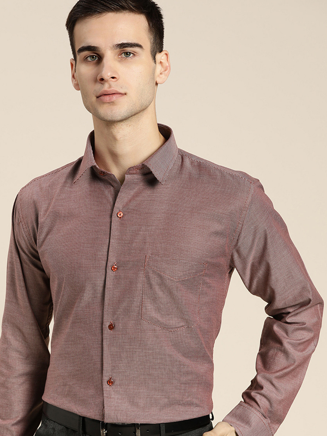 

Hancock Men Maroon Pure Cotton Textured Slim Fit Formal Shirt