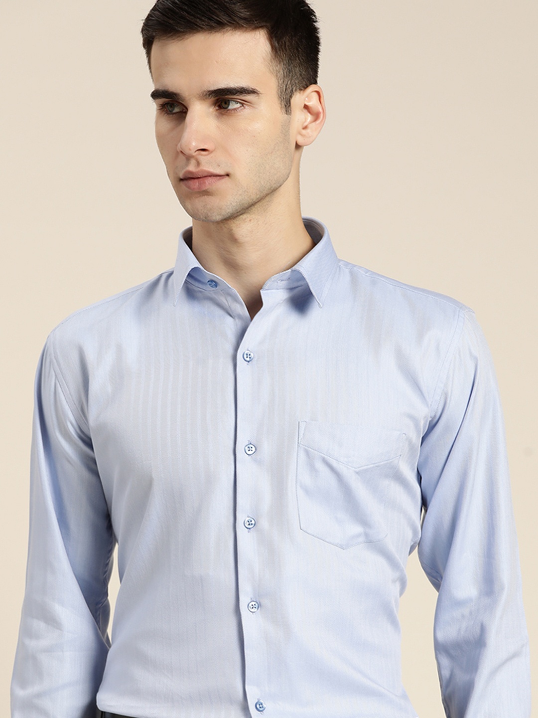 

Hancock Men Blue Pure Cotton Textured Slim Fit Formal Shirt