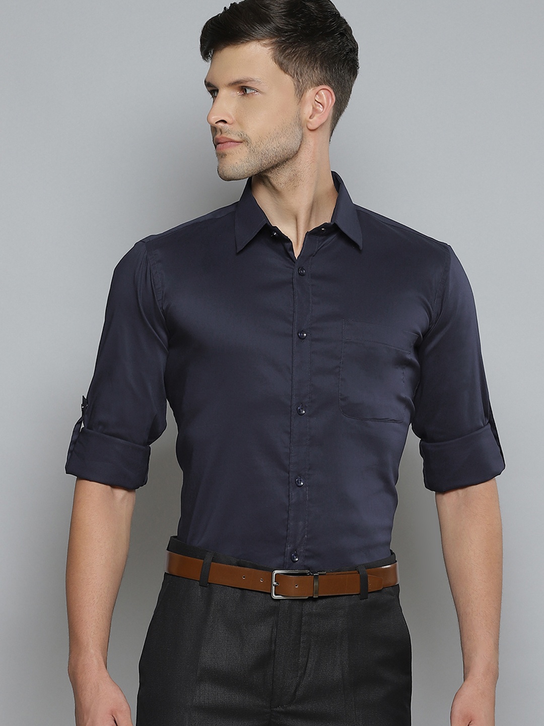 

DENNISON Men Navy Blue Smart Slim Fit Stretchable Lycra Formal Shirt