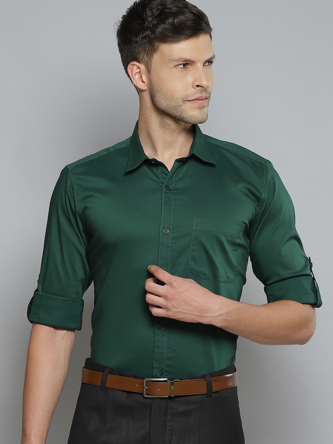 

DENNISON Men Green Smart Slim Fit Stretchable Lycra Formal Shirt