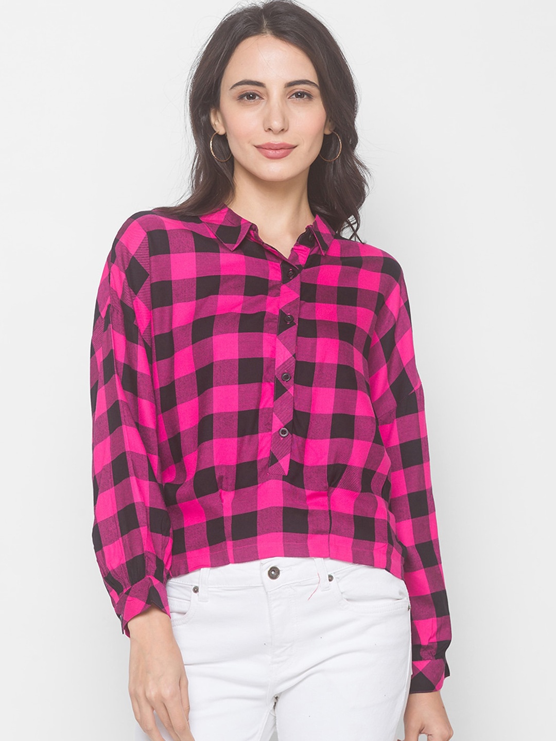 

Globus Women Pink Opaque Checked Casual Shirt