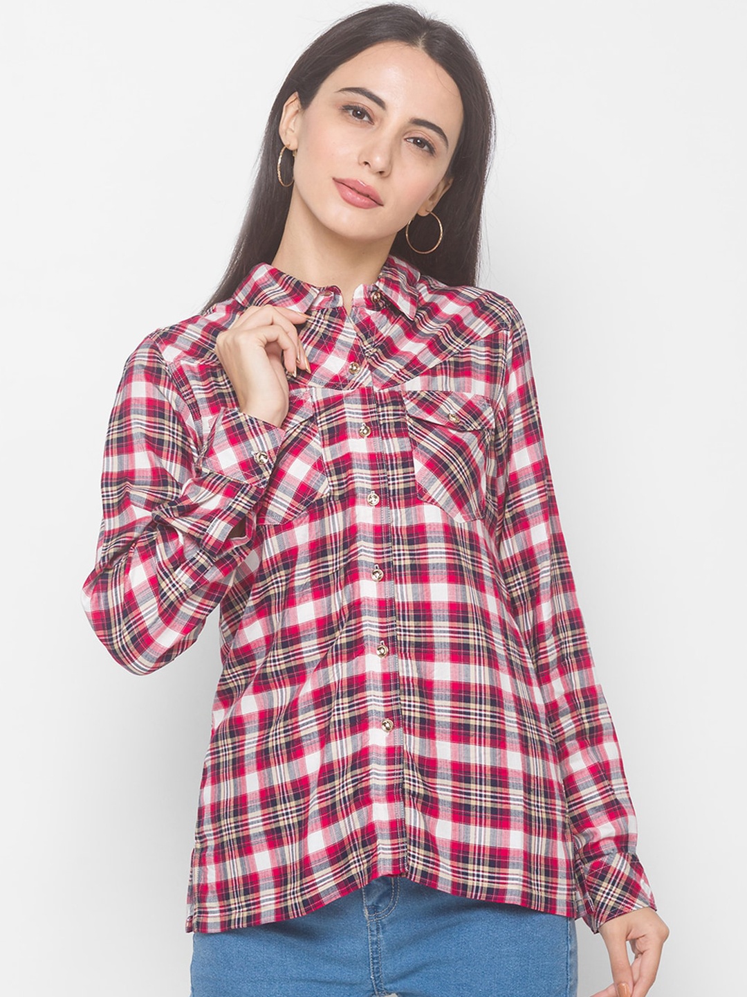 

Globus Women Red & White Opaque Checked Casual Shirt