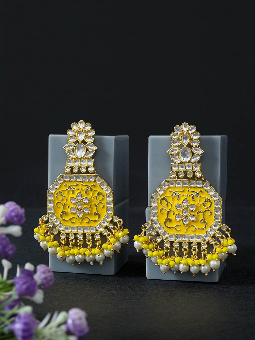 

Golden Peacock Yellow Floral Drop Earrings