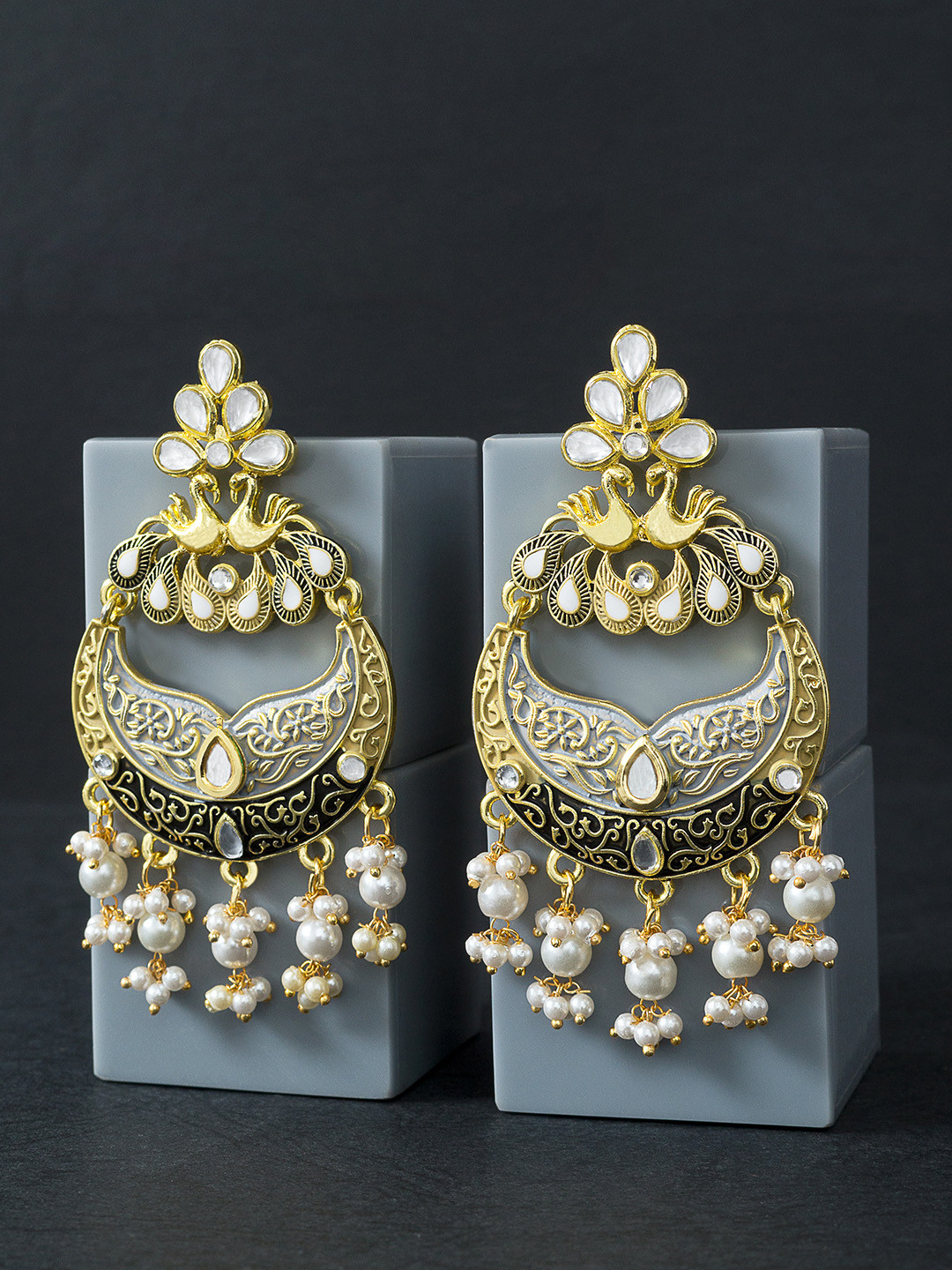 

Golden Peacock Grey & Gold-Toned Floral Drop Earrings