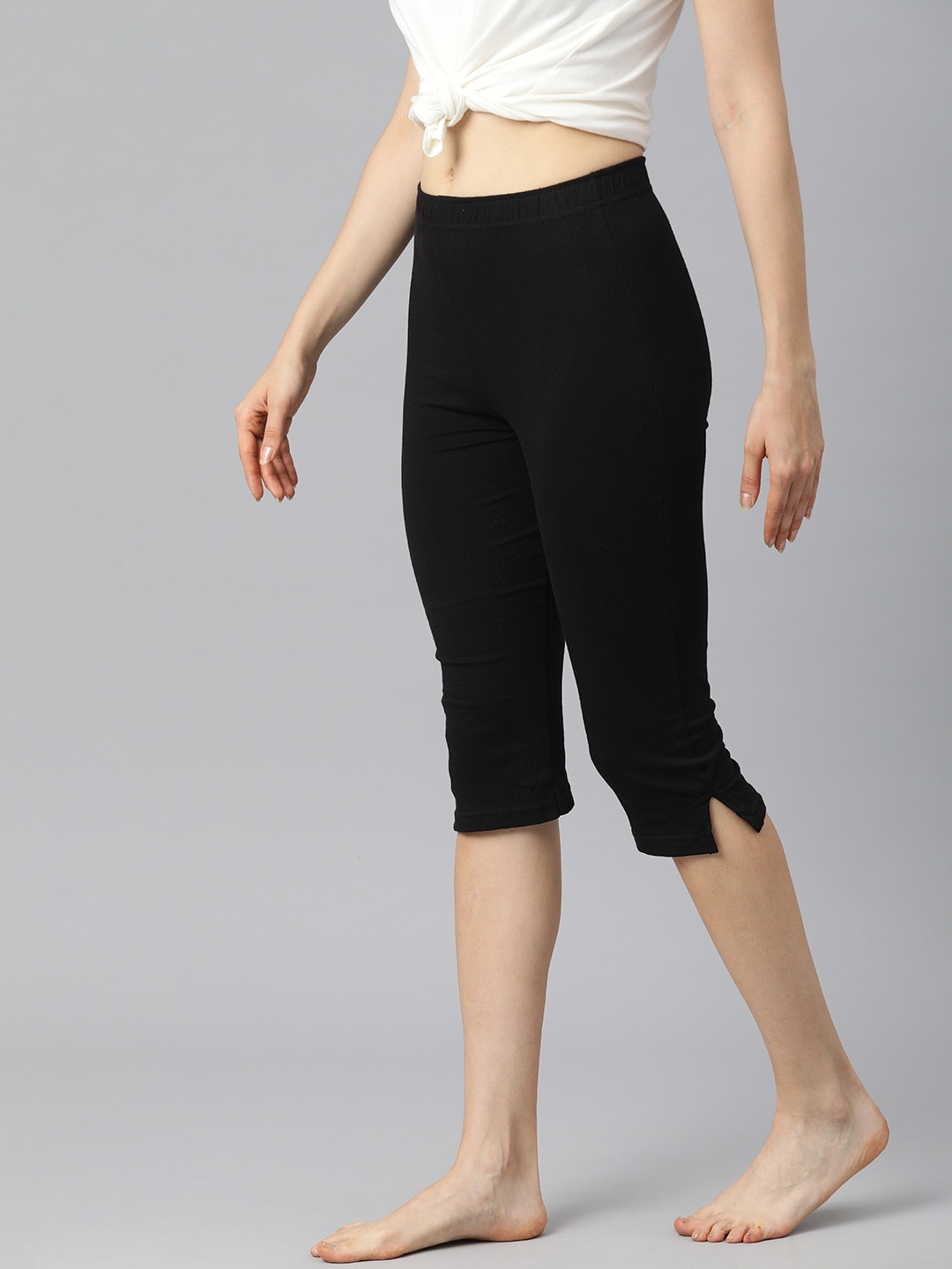 

NOT YET by us Women Relaxed Fit Cotton Lounge Capris with Side Slits, Black