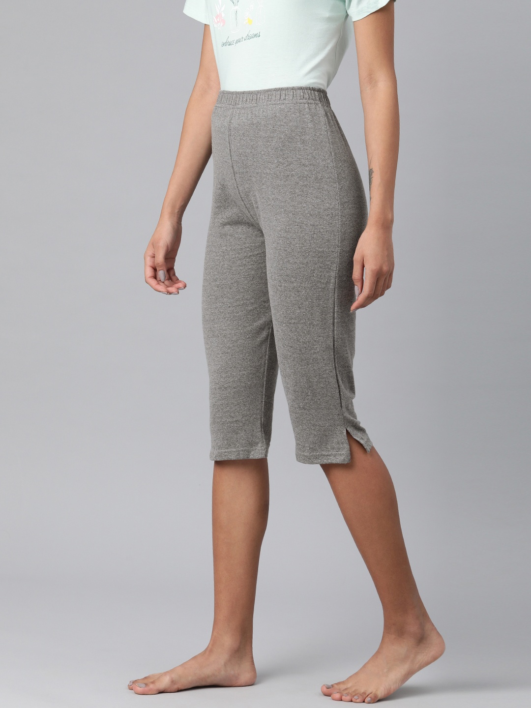

NOT YET by us Women Grey Cotton Relaxed Fit Lounge Capris with Side Slits