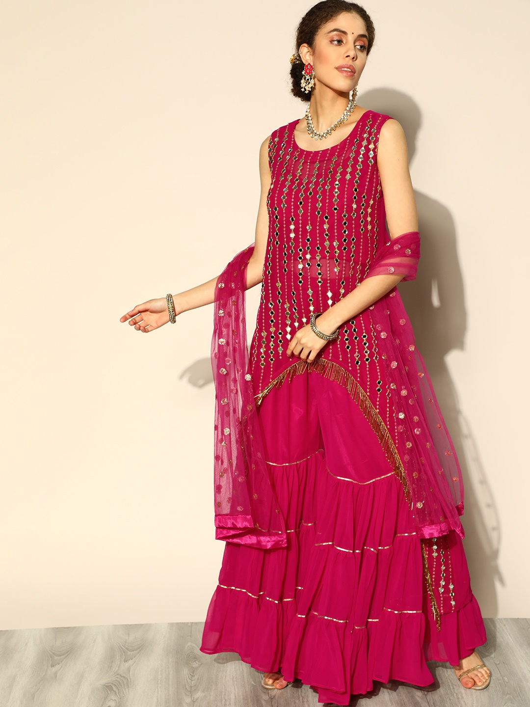 

Chhabra 555 Ethnic Motifs Poly Georgette Kurta Set, Fuchsia
