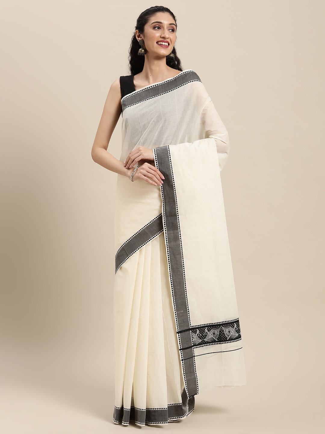 

Thara Sarees Off White Pure Cotton Kasavu Saree