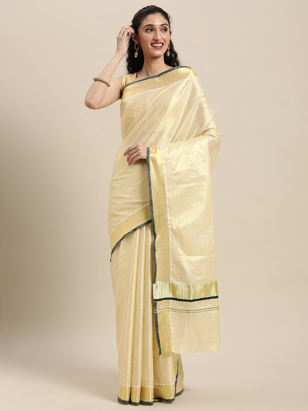 

Thara Sarees Gold-Toned Zari Pure Cotton Kasavu Saree