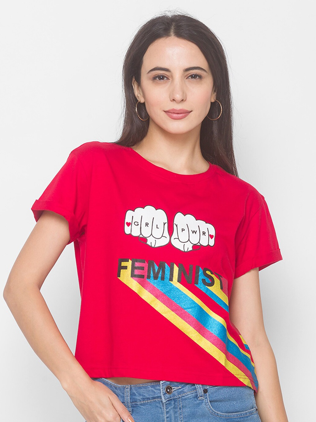 

Globus Women Red & White Typography Printed T-shirt