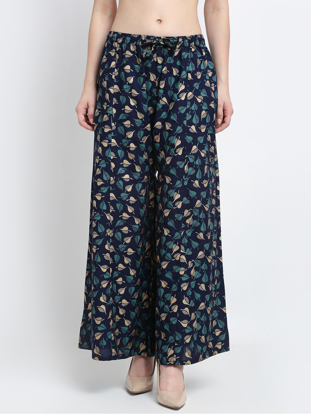 

GRACIT Women Navy Blue & Green Printed Flared Knitted Ethnic Palazzos