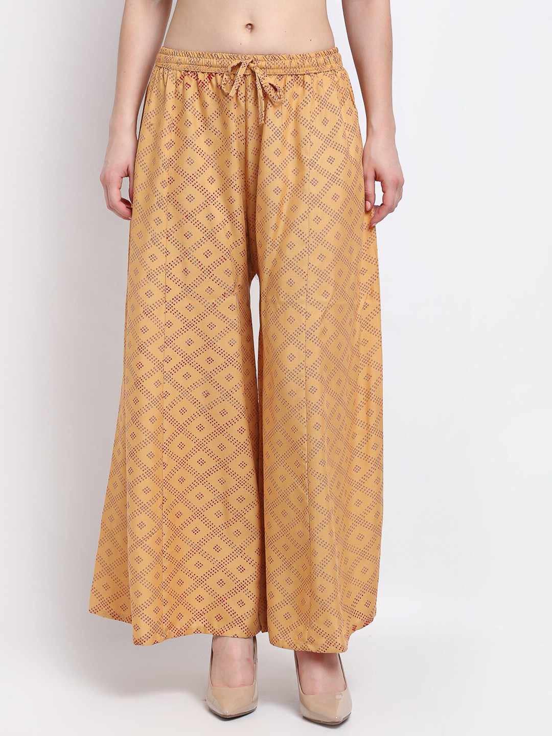 

GRACIT Women Beige & Maroon Printed Flared Knitted Palazzos
